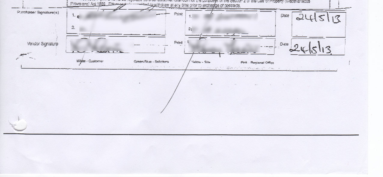 Reservation from created after my husband left the sales office at 10:30. This form has been created at 11:16 whilst my husband was at work. Bottom section close up.
